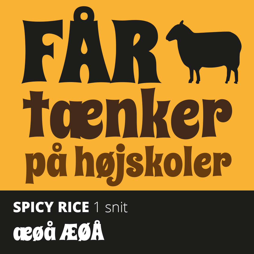 Skriftprøve på Spicy Rice font med æ, ø og å.